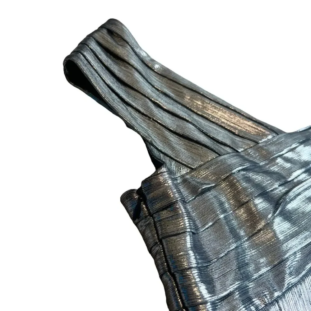 Retrofete Rowan Women’s Pleated Silver Chrome Off The Shoulder Bodysuit Size XS - Picture 9 of 14